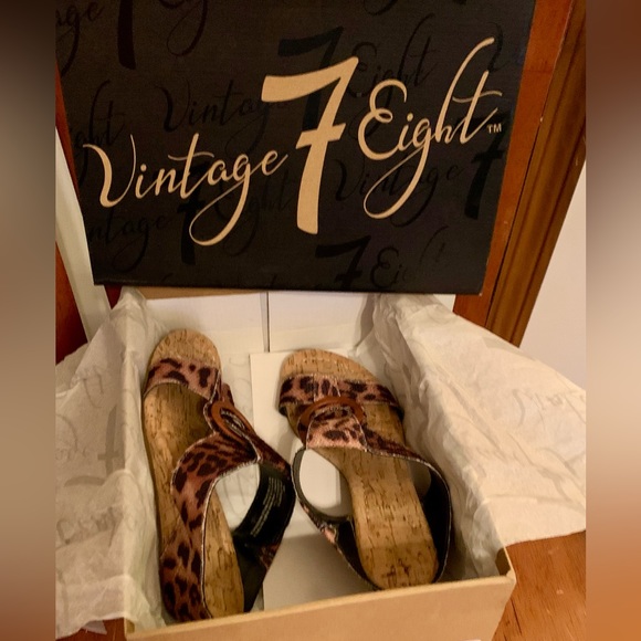 Vintage 7 Eight ladies, leopard print slip on sandals - Picture 5 of 10